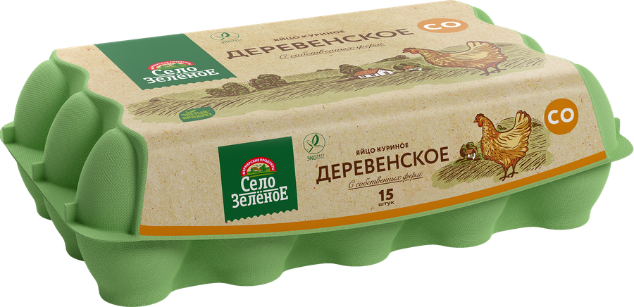 Яйцо куриное СЕЛО ЗЕЛЁНОЕ Деревенское СО, 15шт, предпросмотр