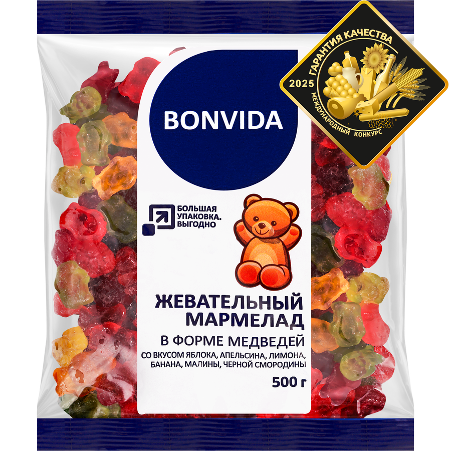 Мармелад жевательный BONVIDA в форме медведей, 500г, превью