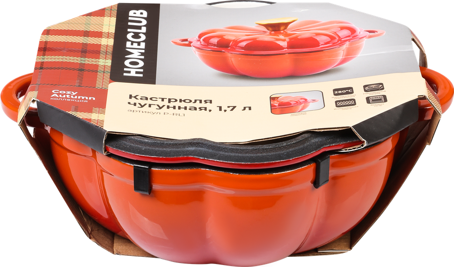 Кастрюля HOMECLUB Pumpkin, чугун, эмалированное покрытие, 1.7л, Арт. P-RL1, предпросмотр