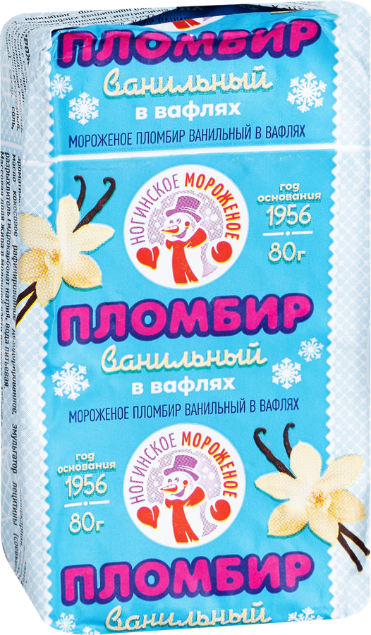 Мороженое НОГИНСКОЕ МОРОЖЕНОЕ Пломбир классический ванильный в вафлях 12%, без змж, сэндвич, 80г, предпросмотр
