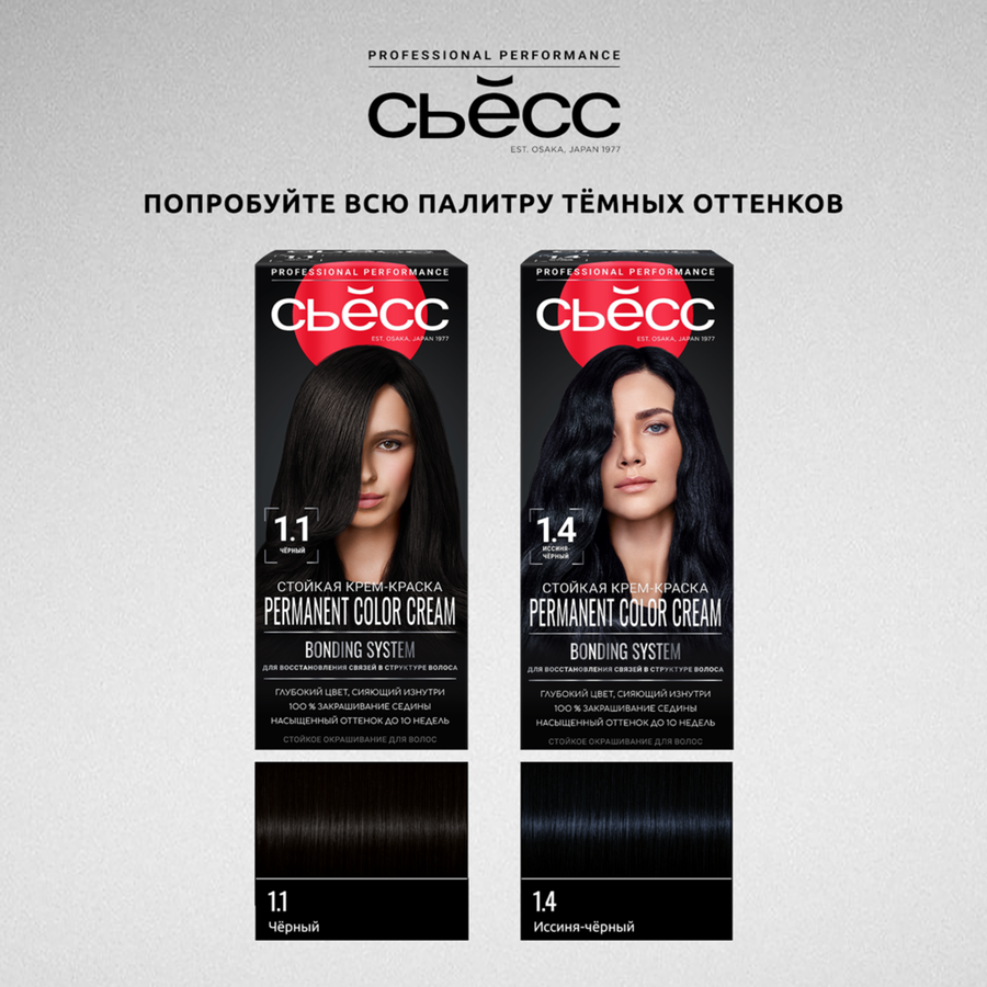 Краска для волос СЬЁСС Color 1–4 Иссиня-черный, 115мл, превью