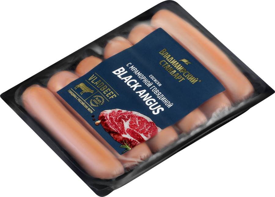 Сосиски ВЛАДИМИРСКИЙ СТАНДАРТ Black Angus с мраморной говядиной, 450г, превью