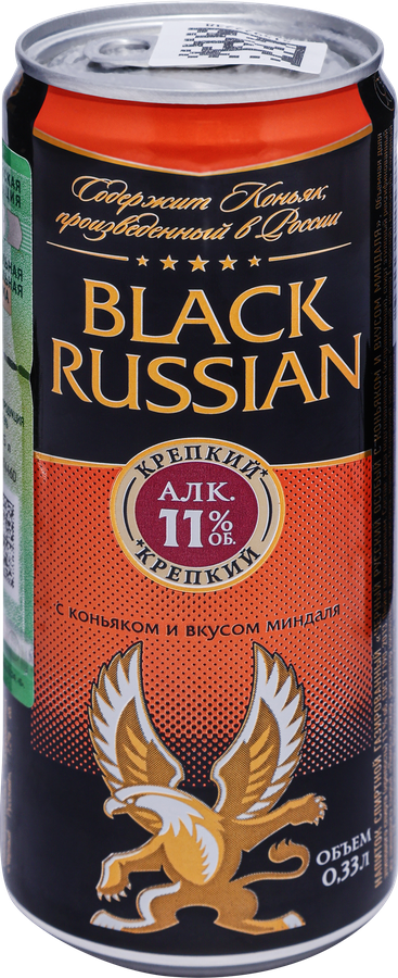 Напиток спиртной ЧЕРНЫЙ РУССКИЙ особый с коньяком и вкусом миндаля газированный 11,0%, 0.33л, превью