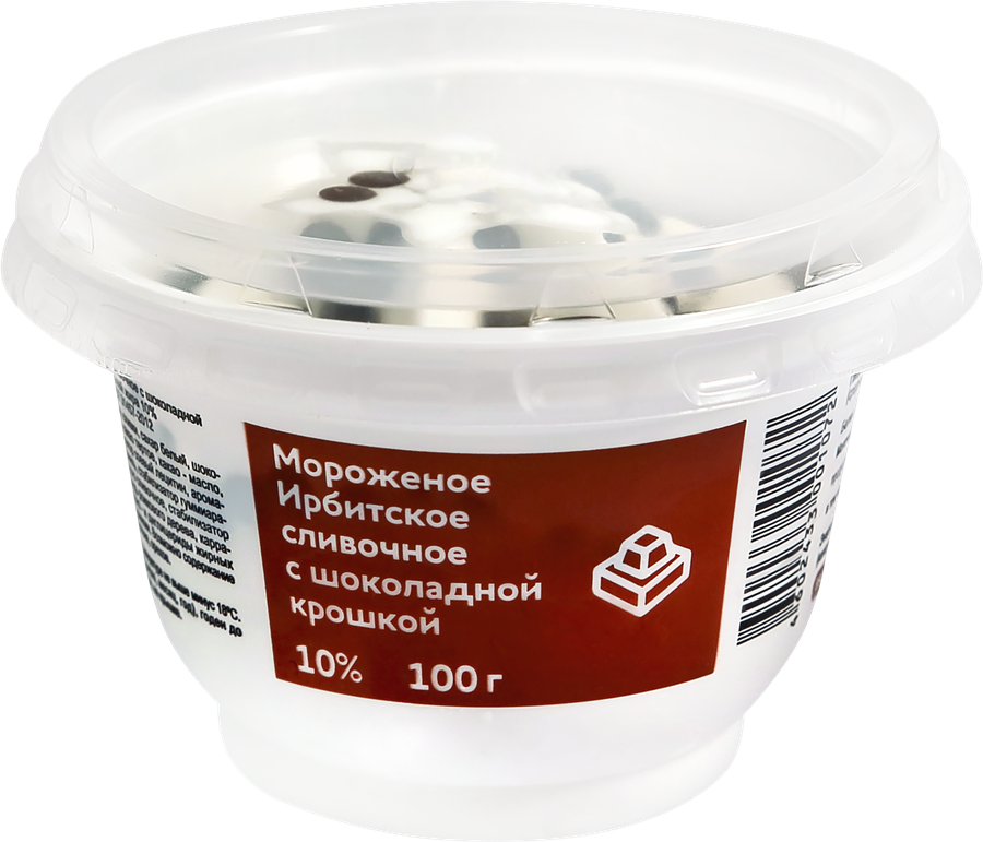 Мороженое ИРБИТСКИЙ Сливочное с шоколадной крошкой 10%, без змж, пластиковый стаканчик, 100г, превью