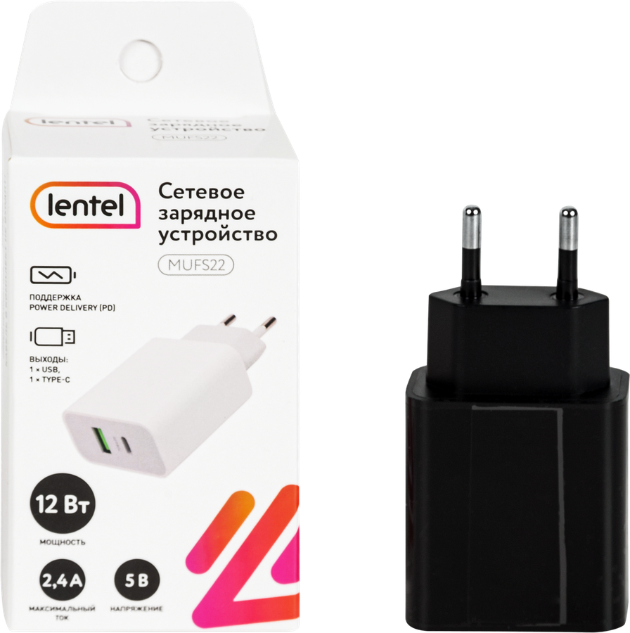 Сетевое зарядное устройство LENTEL 12Вт, USB/Type-C, Арт. MUFS22, превью