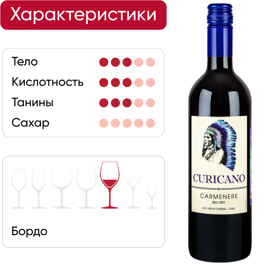 Вино CURICANO Carmenere ординарное сортовое красное сухое, 0.75л, превью