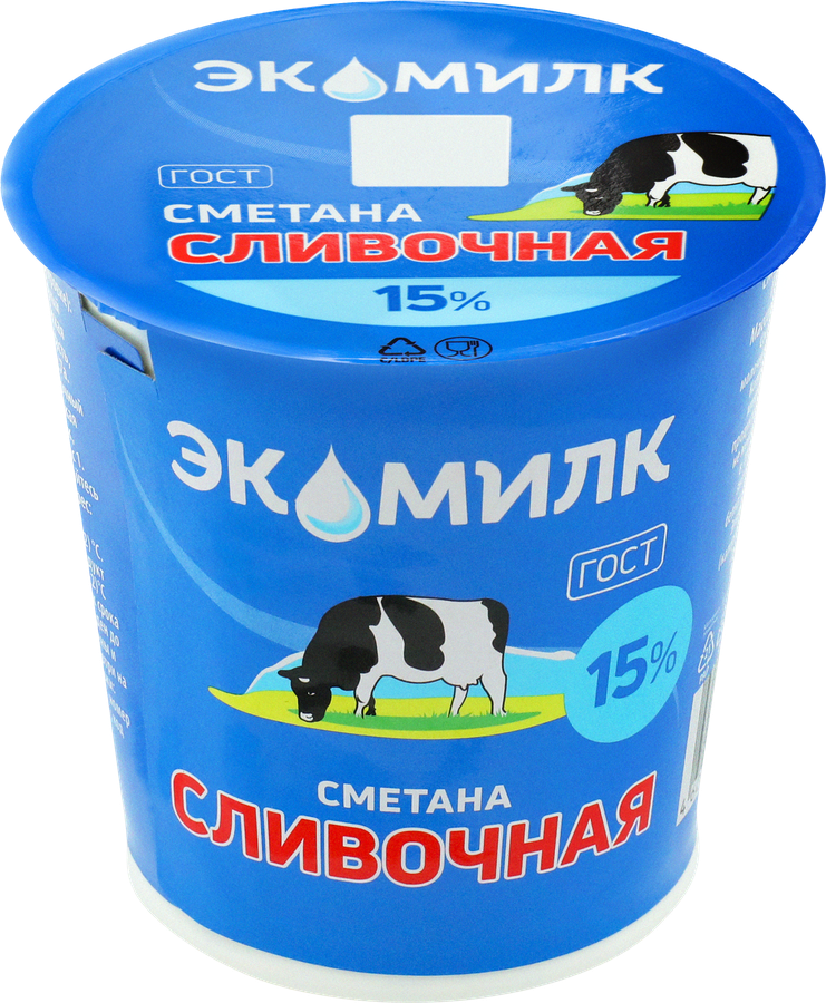 Сметана ЭКОМИЛК Сливочная 15%, без змж, 300г, превью