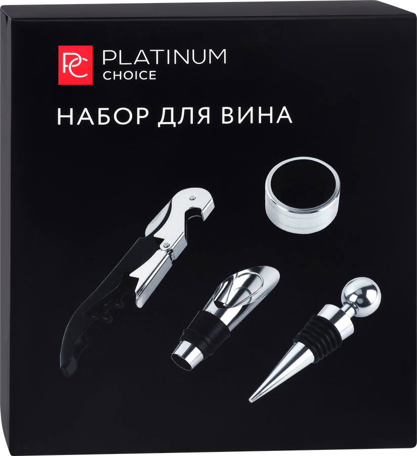 Набор для вина PLATINUM CHOICE 4 предмета: пробка, штопор, аэратор, каплеуловитель, Арт. BR-B3, превью