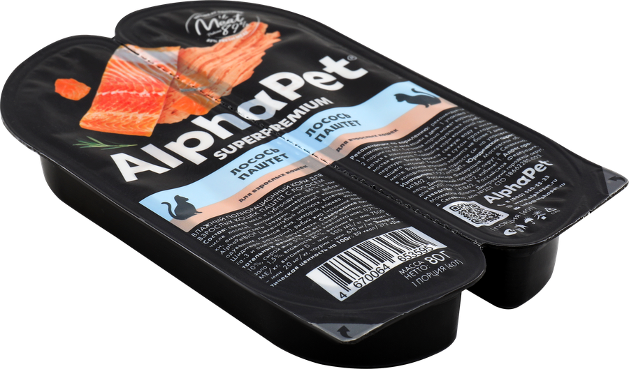 Корм влажный для кошек ALPHAPET Superpemium паштет с лососем, 80г, предпросмотр