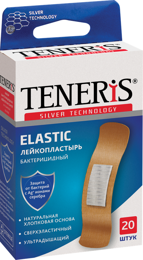Лейкопластырь TENERIS Elastic бактерицидный с ионами серебра на тканевой основе, 20шт, превью