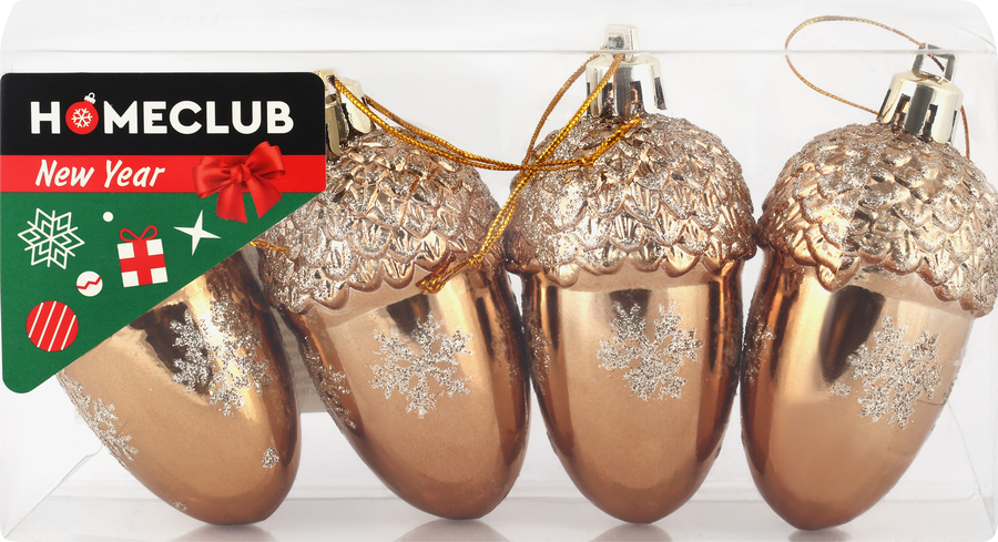 Набор елочных украшений HOMECLUB Желуди 6см, Арт. HV6004-407S, 3шт, предпросмотр