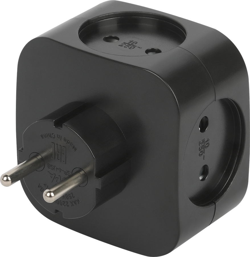 Разветвитель электрический ЭРА SP-4-USB-B на 4 розетки+2xUSB, 2400mA, без заземления, 10А, черный, Арт. Б0049536, предпросмотр
