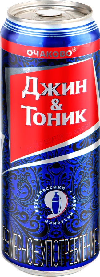 Напиток пивной ОЧАКОВО со вкусом джин-тоник нефильтрованный пастеризованный осветленный 7,0%, 0.45л, превью