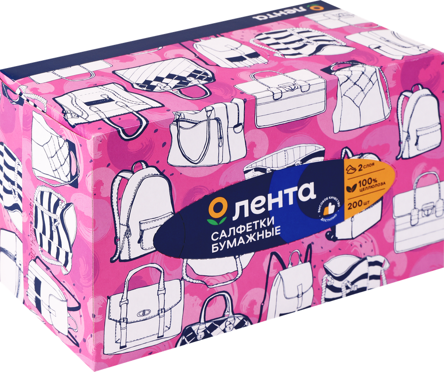 Салфетки бумажные ЛЕНТА белые, в коробке, 200шт, превью