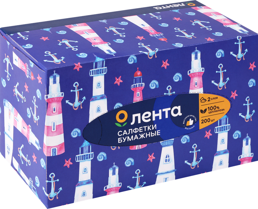 Салфетки бумажные ЛЕНТА белые, в коробке, 200шт, превью
