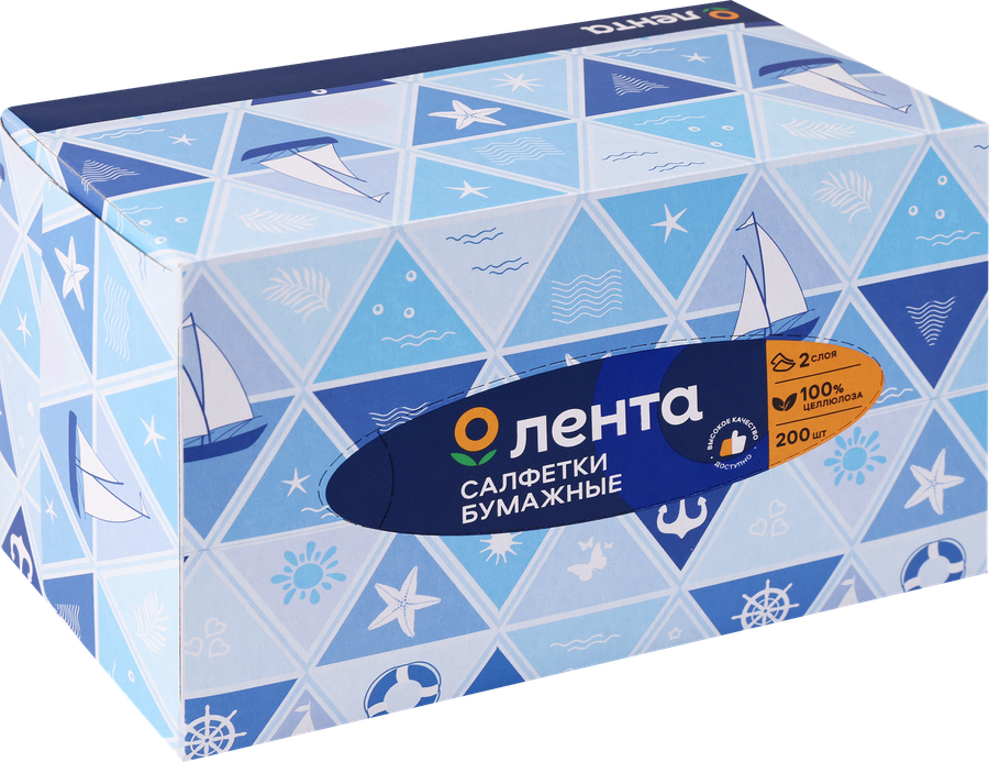 Салфетки бумажные ЛЕНТА белые, в коробке, 200шт, превью