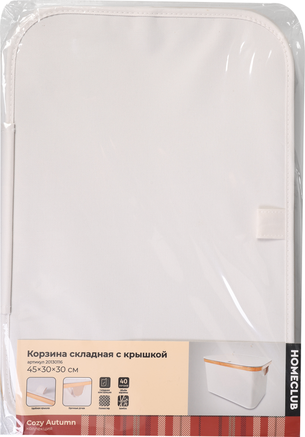 Корзина HOMECLUB складная с крышкой, 45x30x30см, Арт. 20130116, предпросмотр