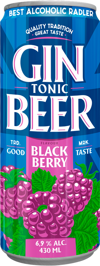 Напиток пивной GINBEER со вкусом и ароматом джина, тоника, ежевики и лайма пастеризованный 6,9%, 0.43л, предпросмотр