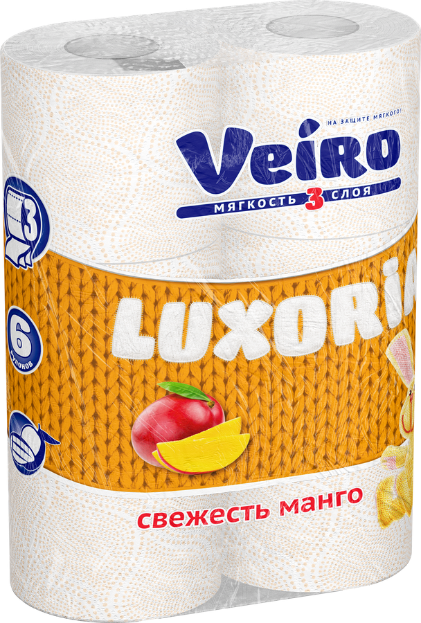 Бумага туалетная VEIRO Luxoria 3-слоя с ароматом манго, 6шт, предпросмотр