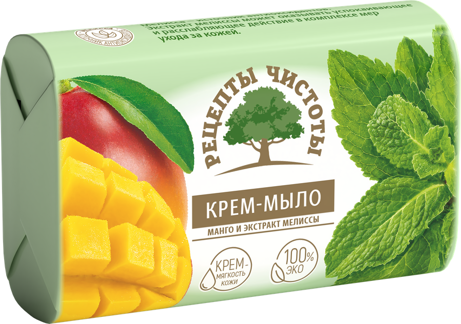 Крем-мыло твердое туалетное РЕЦЕПТЫ ЧИСТОТЫ Манго и экстракт мелиссы, 100г, предпросмотр
