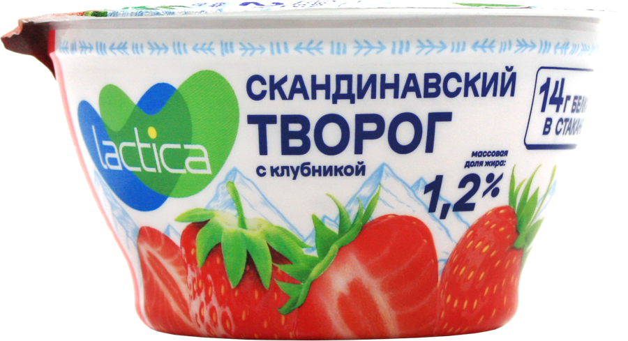 Творог LACTICA Скандинавский с клубникой 1,2%, без змж, 150г, предпросмотр