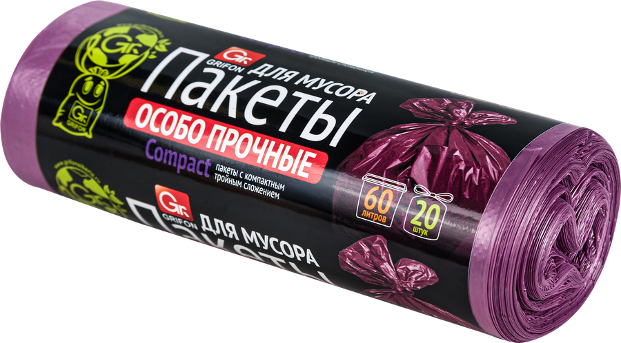Пакеты для мусора GRIFON 60л, в рулоне, Арт. 101-552, 20шт, превью