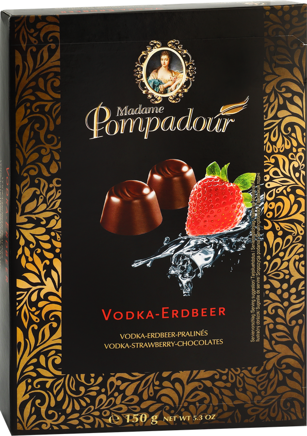 Конфеты в коробках MADAME POMPADOUR с водкой и вкусом клубники, 150г, превью