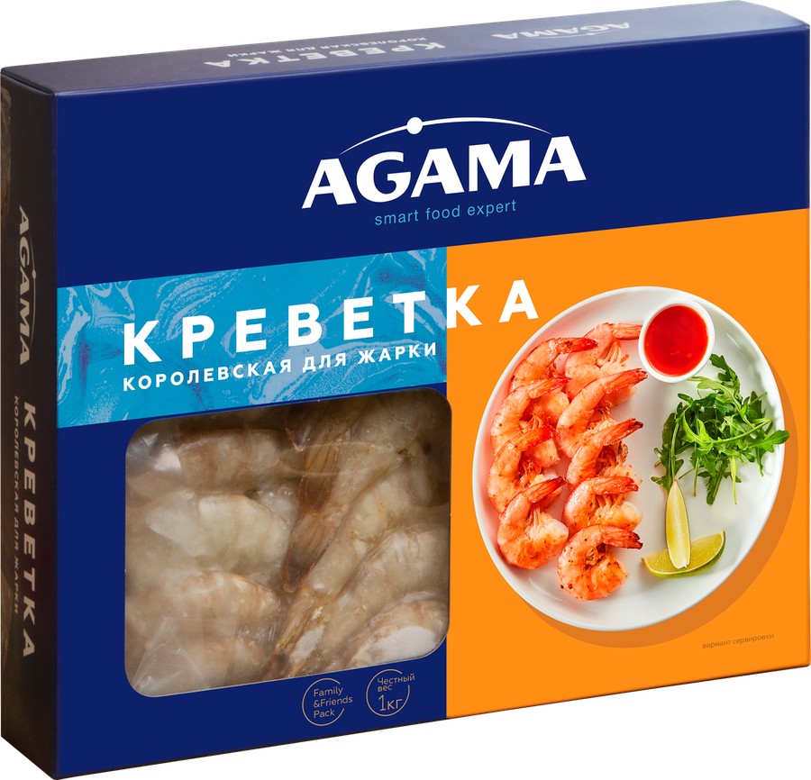 Креветки Королевские свежемороженые AGAMA Для жарки, без головы, 1кг, предпросмотр