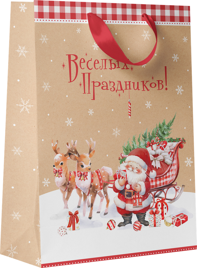 Пакет подарочный ПАКЕТИКО Пряничный домик, крафт, 31x41x10см, Арт. KXL, предпросмотр