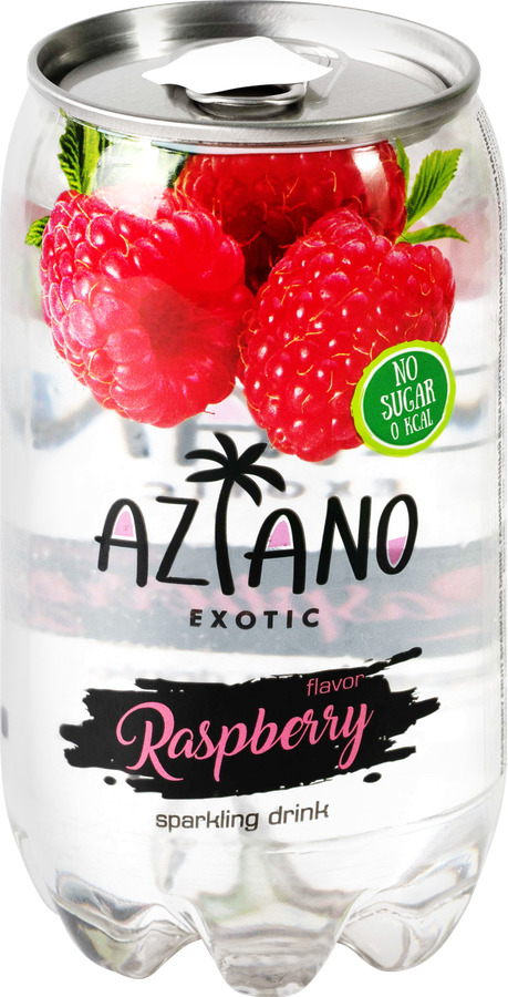 Напиток AZIANO Raspberry fruit sparkling drink со вкусом малины газированный, 0.35л, превью