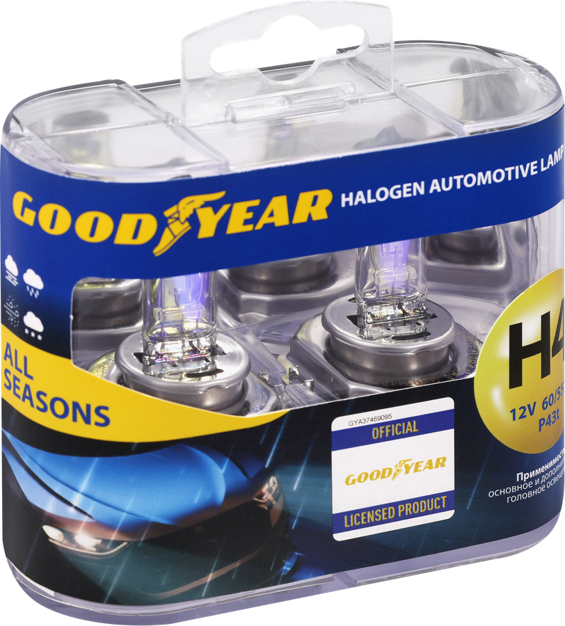 Лампа галогенная автомобильная GOODYEAR All seasons Н4 12V 60/55W P43t, 2шт, предпросмотр