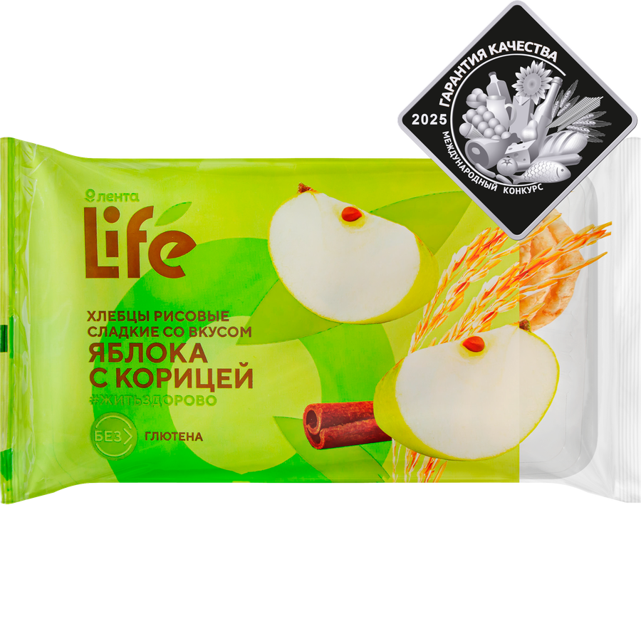 Хлебцы рисовые ЛЕНТА LIFE со вкусом яблоко с корицей, 80г, предпросмотр