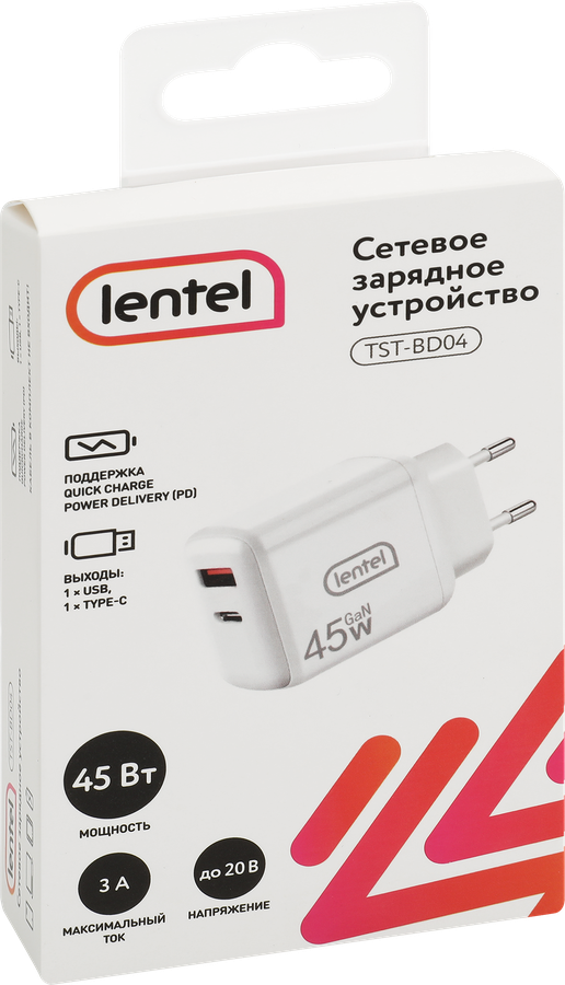Сетевое зарядное устройство Lentel 45Вт, USB+TypeC, Арт. TST-BD04, превью