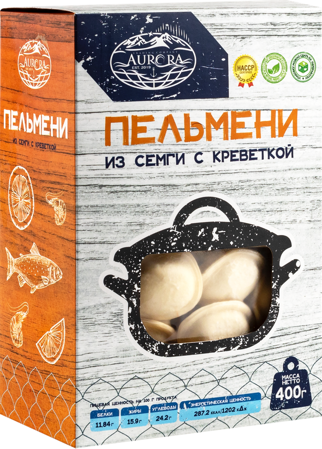 Пельмени рыбные AURORA из семги с креветкой, 400г, превью