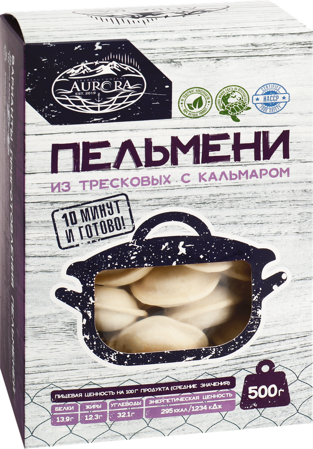 Пельмени рыбные AURORA из тресковых с кальмаром, 500г, предпросмотр