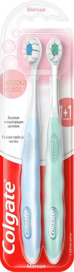 Зубная щетка COLGATE Cushion Clean, мягкая, 2шт, предпросмотр