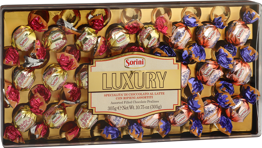 Конфеты SORINI Luxury пралине из молочного шоколада с хрустящими кусочками карамели, 305г, предпросмотр