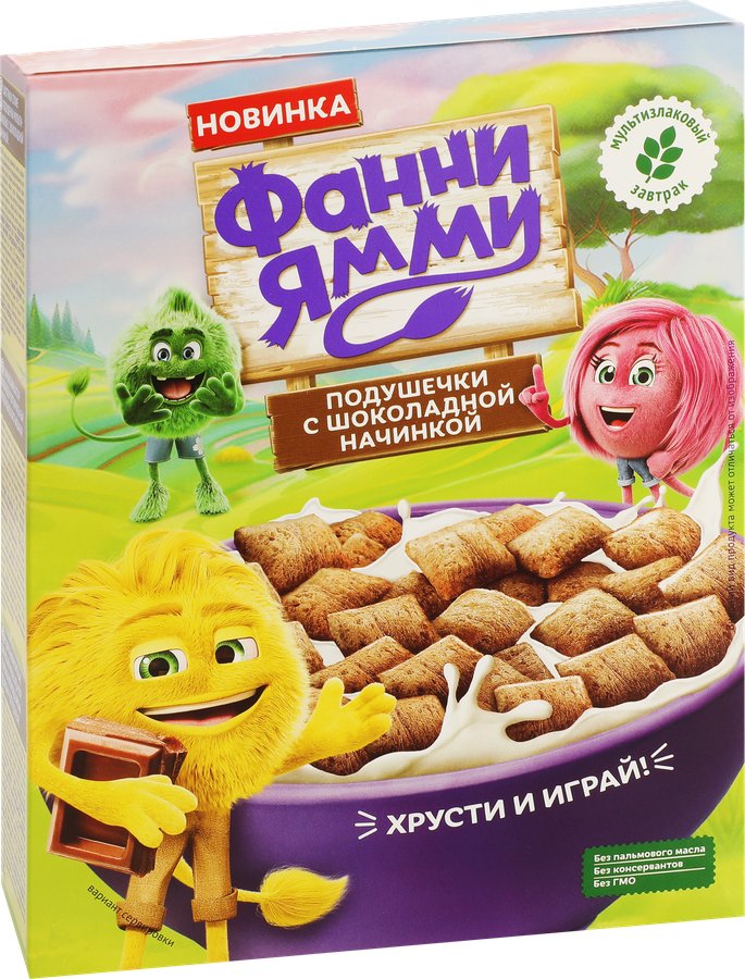 Подушечки мультизлаковые ФАННИ ЯММИ с шоколадной начинкой, 220г, превью