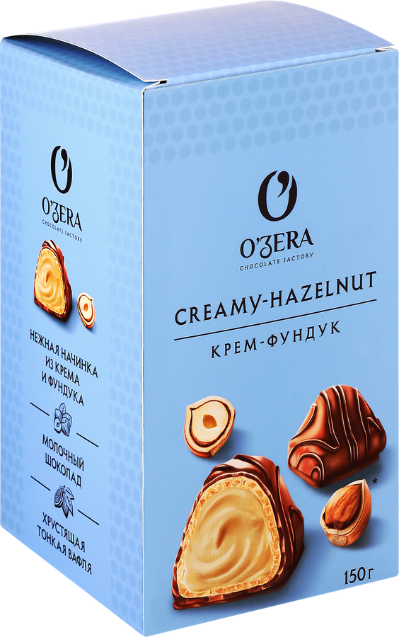 Конфеты вафельные O'ZERA с молочно-ореховой начинкой в молочном шоколаде, 150г, превью