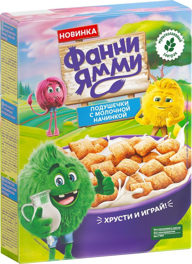 Подушечки мультизлаковые ФАННИ ЯММИ с молочной начинкой, 220г, превью