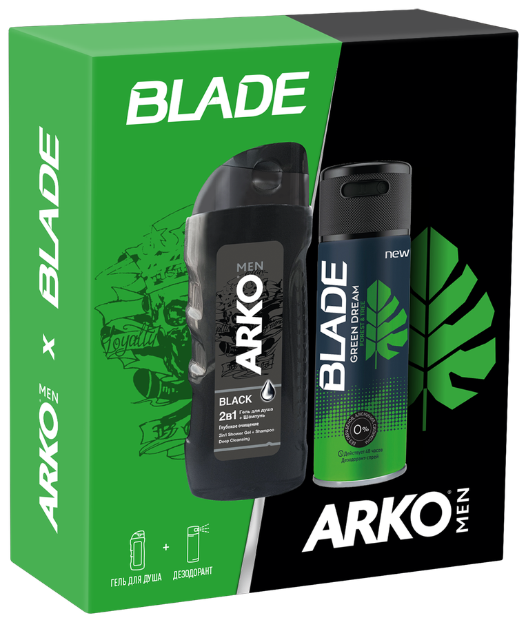 Набор подарочный ARKO Гель для душа Black, 260мл+Дезодорант Green Dream, 150мл, превью