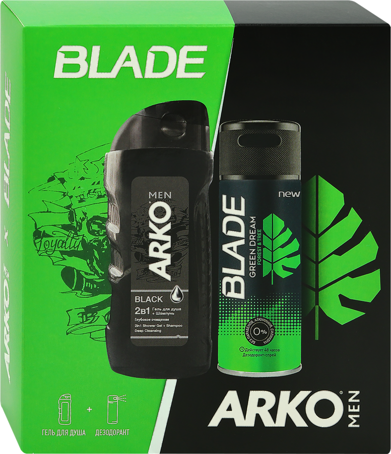 Набор подарочный ARKO Гель для душа Black, 260мл+Дезодорант Green Dream, 150мл, предпросмотр
