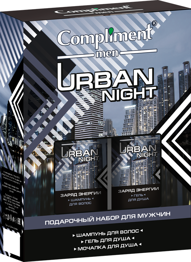 Набор подарочный мужской COMPLIMENT Men Urban night Шампунь, 250мл+Гель для душа, 250мл+мочалка, превью