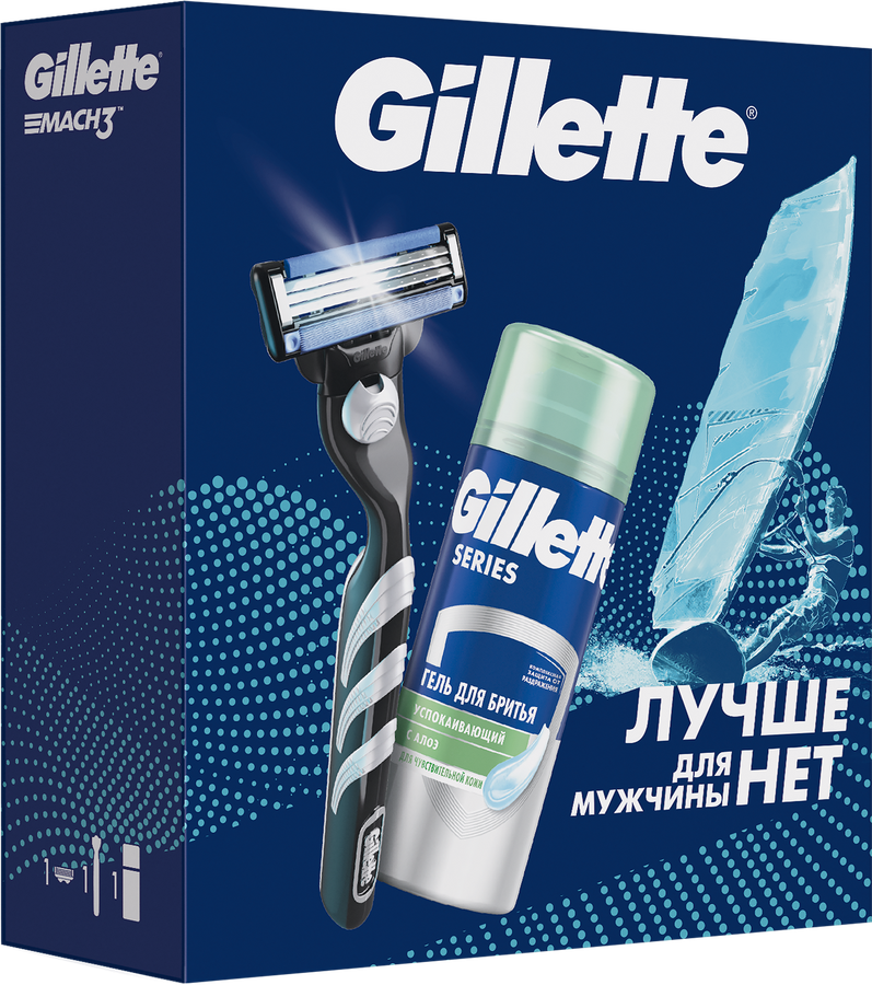 Набор подарочный GILLETTE Mach3 Алоэ для чувствительной кожи Бритва для бритья+Гель для бритья, 75мл, превью