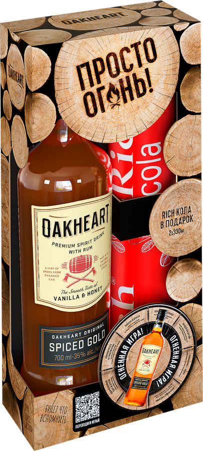 Промо-набор: Коктейль OAKHEART Original Spiced Gold с ромом 35%, 0,7л + RICH Cola 2х0.33л, превью