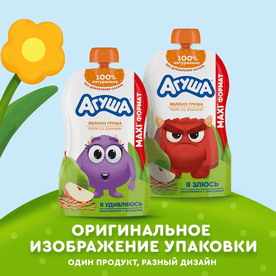Пюре фруктово-злаковое детское АГУША Яблоко и груша со злаками, с 12 месяцев, 160г, превью