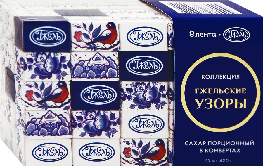 Сахар порционный ЛЕНТА Русские узоры Гжель, в конвертах, 75х5,6г, предпросмотр