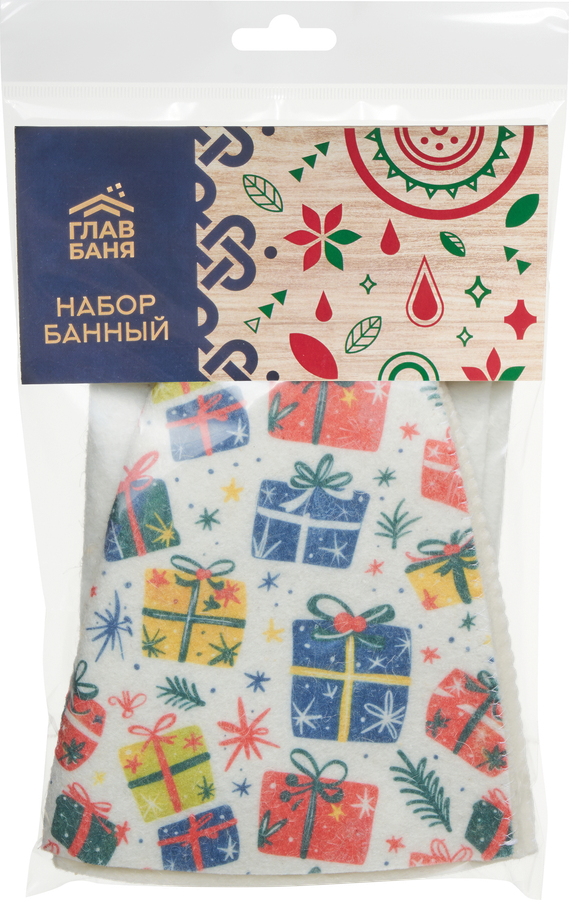 Набор для бани и сауны ГЛАВБАНЯ Новогодний, шапка и коврик, Арт. Б32404, предпросмотр