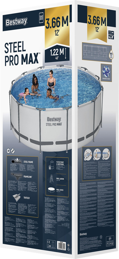 Бассейн каркасный BESTWAY Steel Pro Max 366x122см 10250л, с фильтром-насосом, лестницей и тентом, Арт. 56420, превью