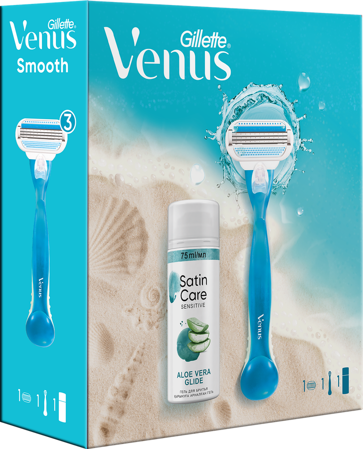 Набор подарочный женский VENUS Бритва с 1 сменной кассетой+Гель для бритья женский Satin Care, 75мл, предпросмотр
